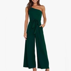 Petal & Pup One-Shoulder Wide-Leg Jumpsuit in Emerald Green